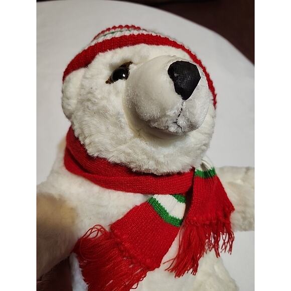 Plush Polar Bear Detachable Red Taboggan Scarf 14" White No Tag Details - Picture 11 of 13